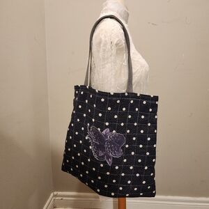 Handmade Polka Dot Tote Bag With Raspberry Appliquè/One Of A Kind